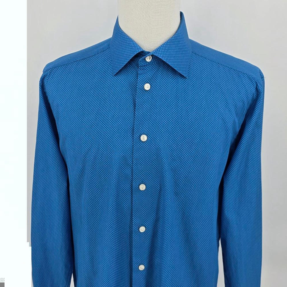 ETON Shirt 17 43 Blue Micro Dot Floral Men’s Cotton Dress Shirt Quiet Luxury - Picture 3 of 16